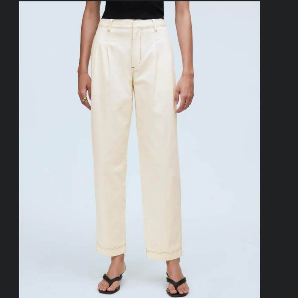 NWT Madewell Pleated Straight Heavyweight Chino Pants sz 12 cream Marlow white